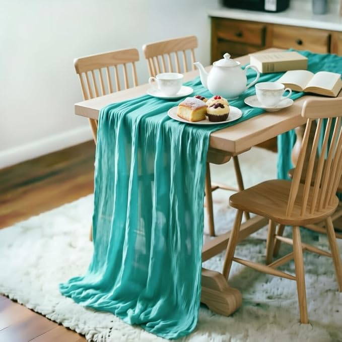 Teal Cheesecloth Table Runner 120 Inches 10 Ft Gauze Table Runner | Summer Boho - Image 3