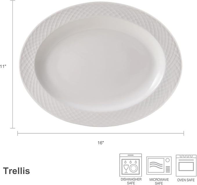 Mikasa Trellis White Bone China Lightweight Chip Resistant Oval Serving Platter - Image 2