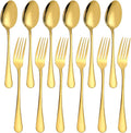 Set of 12, findTop Heavy-duty Forks and Spoons Cutlery Set- Gold by findTop