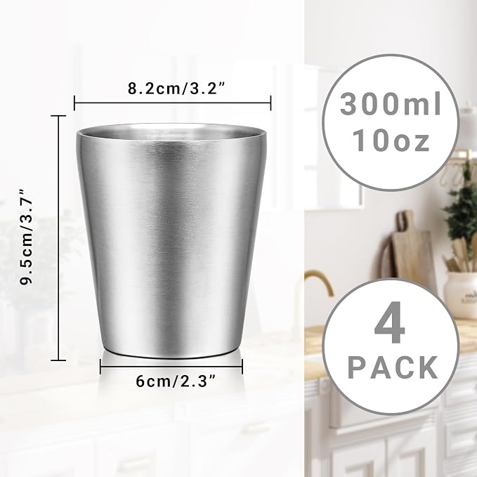 Metal Drinking Cups, 10 oz Insulated Tumbler, 4 Pack Double Wall Unbreakable - Image 2