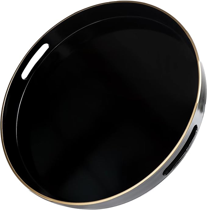 Black Round Decorative Tray by Omuriko