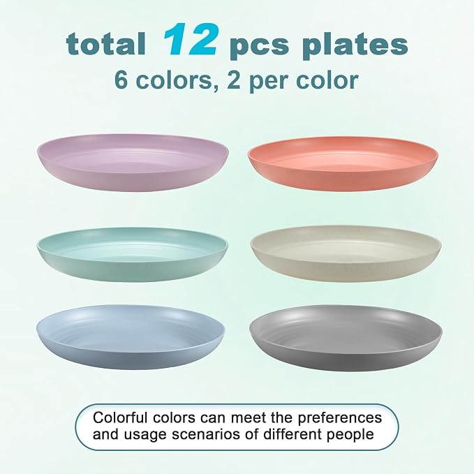 HEYCOME 12 Pcs Unbreakable Deep Dinner Plates Set, 9 inch Reusable Plastic - Image 3