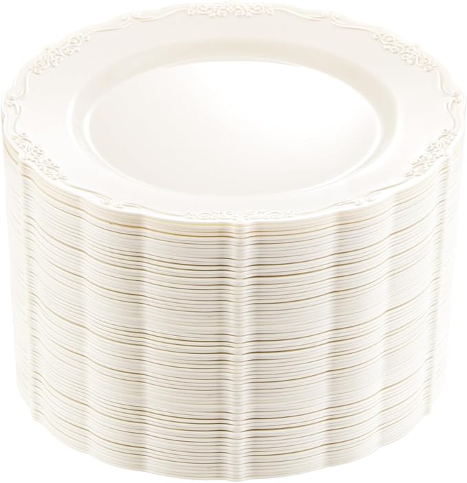 DaYammi 60PCS Ivory Plastic Plates, Party Plates Disposable Heavy Duty by DaYammiwillaccompanyyou