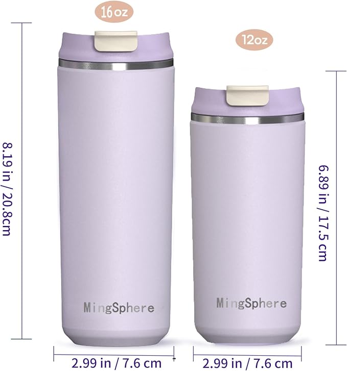 12oz Insulated Stainless Steel Coffee Cup, Lavender Purple | Travel Coffee Mug - Image 6