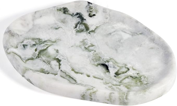 Luxury Natural Green Marble Vanity Tray, Cloud Shape Serving Stone Key Tray by Koville