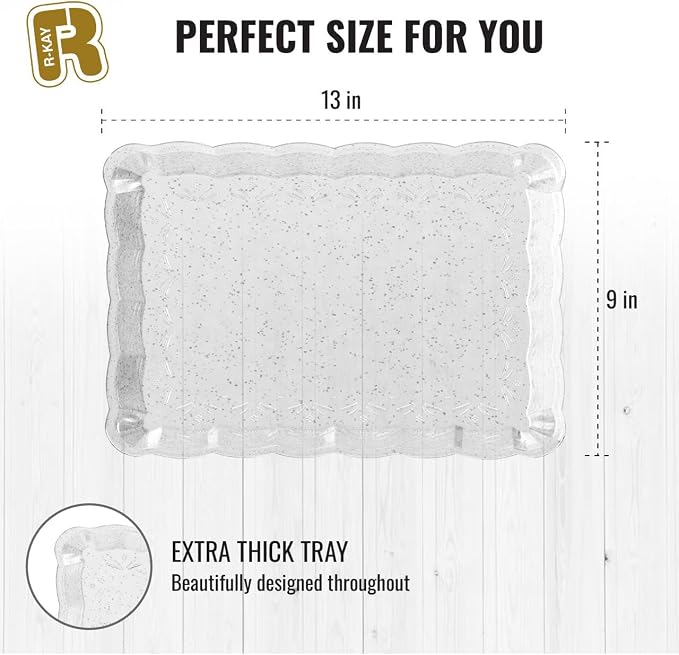 6 Pack Silver Glitter Plastic Serving Trays - Image 6