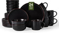 Famiware Mercury 24-Piece Stoneware Plates and Bowls, Matte Black | Dinnerware by Famiware