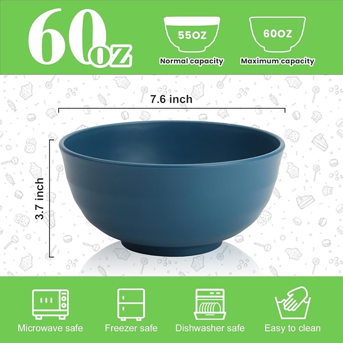 Wheat Straw Bowls 60 OZ, Unbreakable Large Salad Bowl Set of 6, Microwave and - Image 2