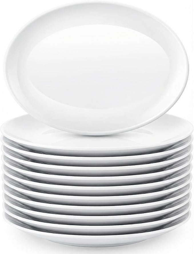 Melamine Dinner Plates, 12 Pack Melamine Oval Platter White Serving Tray by Zitonyang