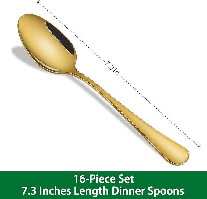 16-Piece 7.3 Inches Gold Soup Spoon, Durable Tablespoons Set - Image 2