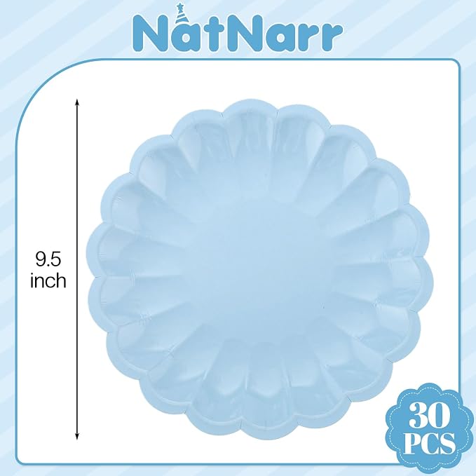 NatNarr 30 Pcs Light Blue Paper Plates 9.5 In Blue Plates Disposable | Heavy - Image 3