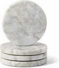 Marble Coaster Set of 4, Round White Coasters, Heat Resistant Coaster by Koville