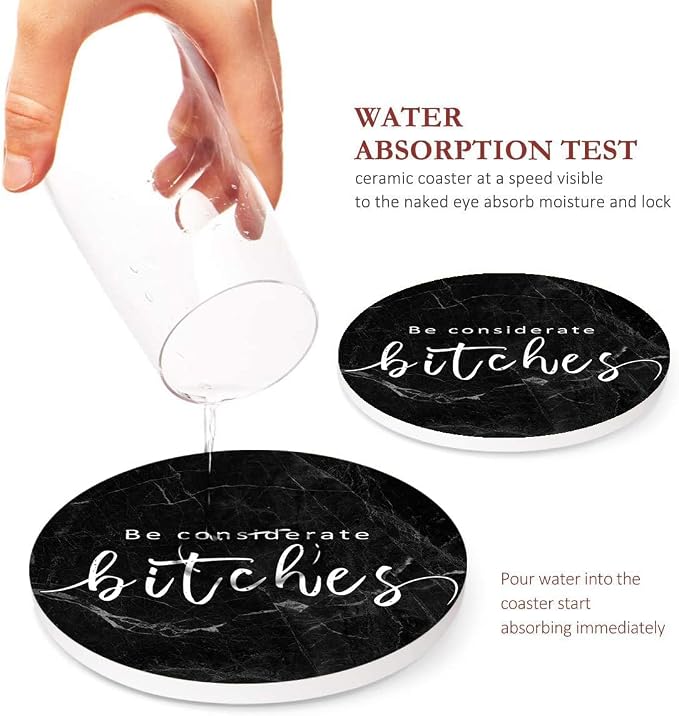 Coasters for Drinks, Ceramic Stone Black Marble | Absorbent Round Table Mat - Image 3