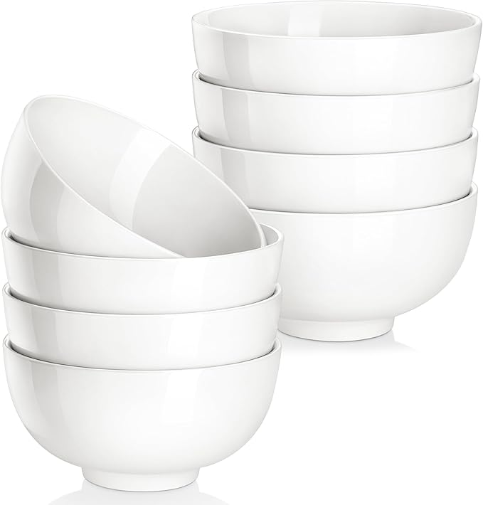 MALACASA Small White Ceramic Bowls Set of 8, 14 OZ Compact Dessert Bowls Rice by MALACASA