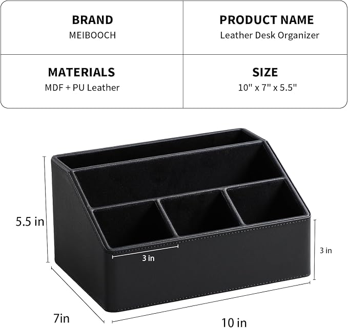 PU Leather Desk Organizer, Remote Control Holder, Office Desk Accessories - Image 4