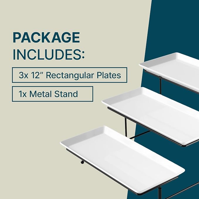 Gibson Elite Gracious Dining 3-Tier Serving Display Stand, Rectangular White - Image 8