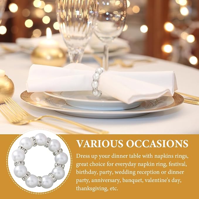 30Pcs Pearl Napkin Rings, Imitation Pearl Ring Napkin Wedding Beaded White | - Image 6