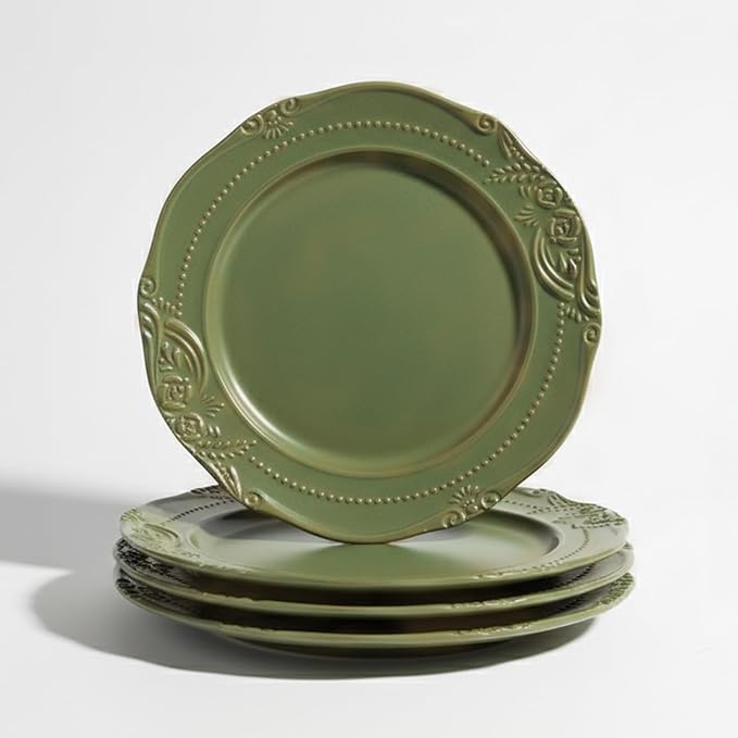 salad plates set of 4, 10.5 inch Reactive Glaze Stoneware Dinner Dish Set by Unknown