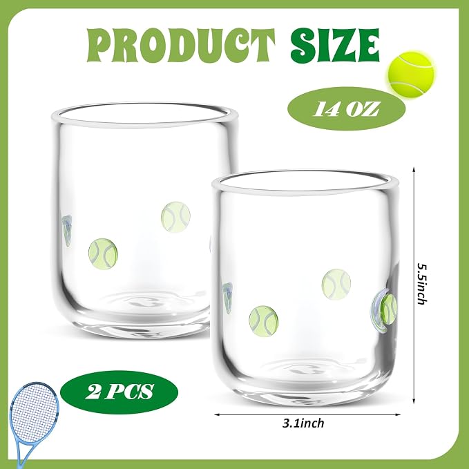 SiliFine 2 Pcs Tennis Ball Icon Juice Glasses - 14oz Tennis Stemless Wine - Image 3