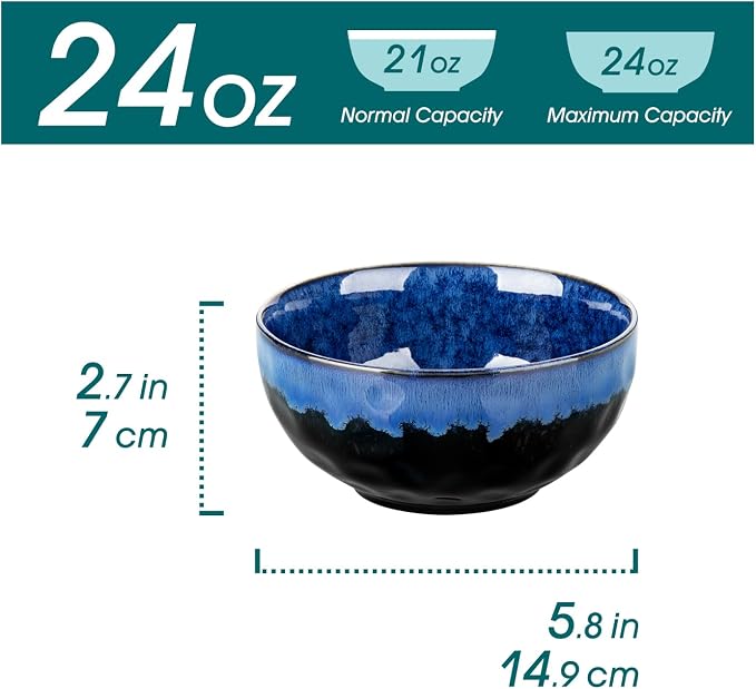 vancasso Starry 24oz Bowls for Soup, Ceramic Blue bowls Set of 4 | Deep Bowls - Image 2