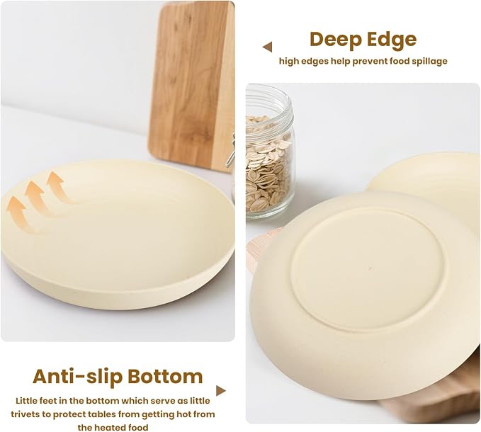 Deep Dinner Plates Set of 8, Wheat Straw Plate 9 Inch, Lightweight and - Image 7