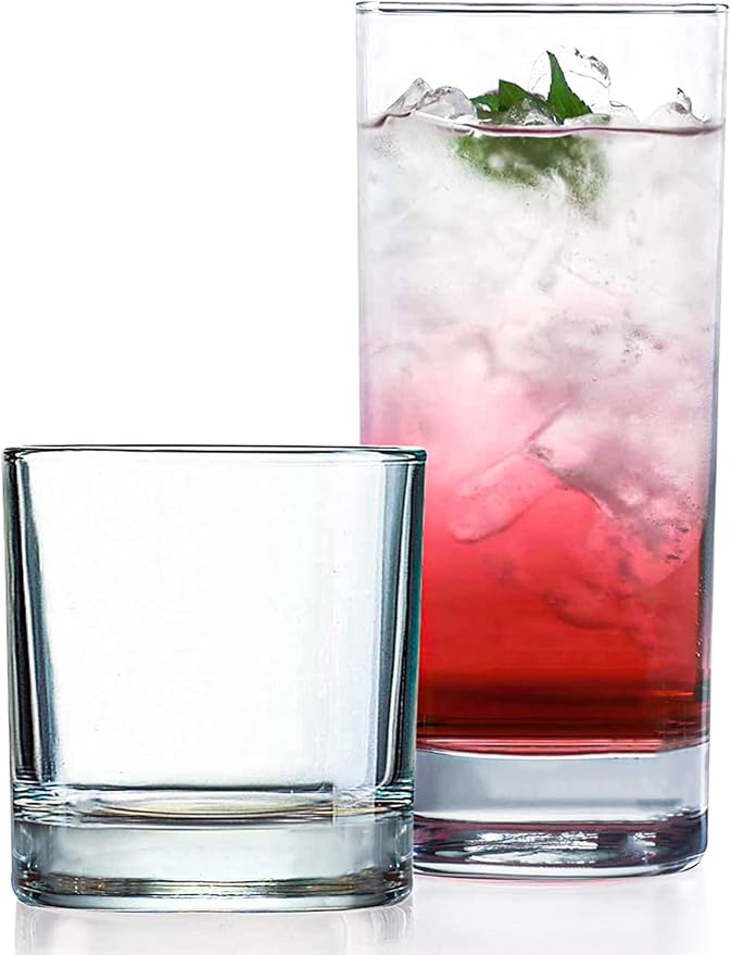 Everyday Drinking Glasses Set of 8 Drinkware Hurricane Glasses, Kitchen Glasses by LERAZE