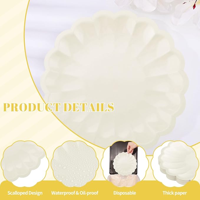NatNarr 30 Pcs Ivory Paper Plates 9.5 In Scalloped Party Plates Disposable | - Image 4
