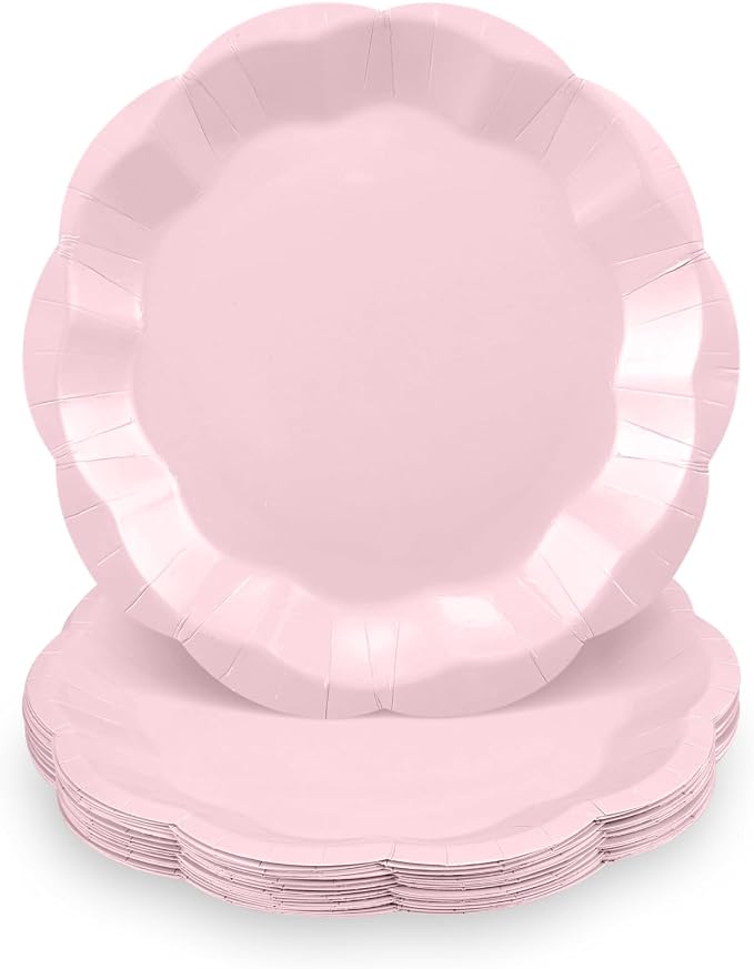 NatNarr 30 Pcs Pink Plates, 7 Inch Scalloped Pink Paper Plates Disposable | by NatNarr