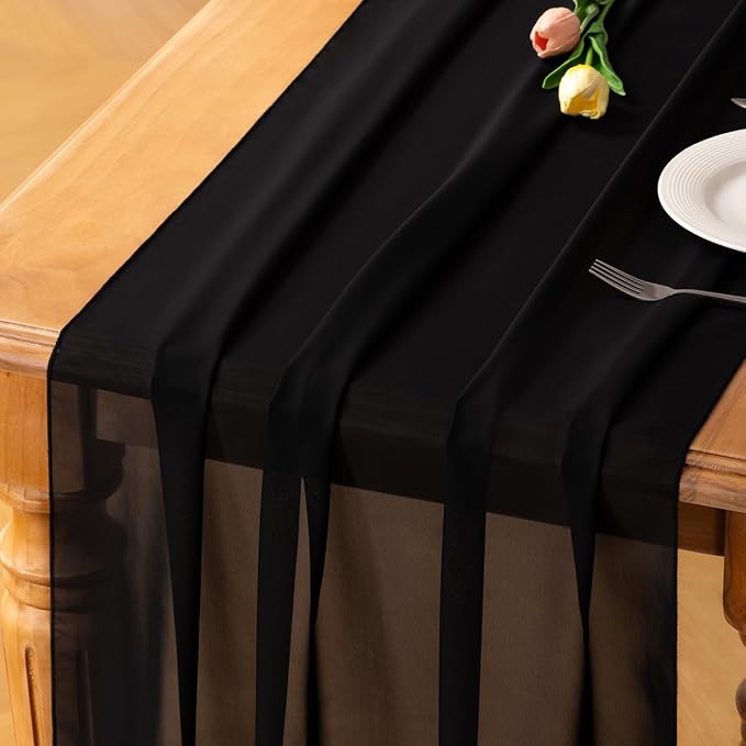Black Chiffon Table Runner Summer Boho Wedding Birthday Party Decor | 10ft by Socomi