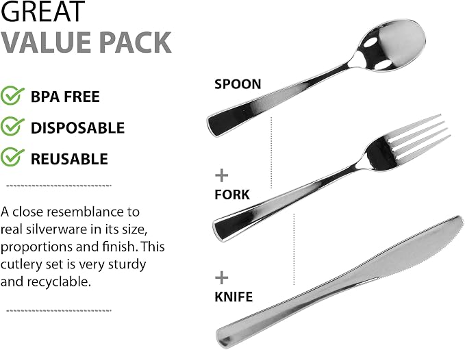Plastic Cutlery Silverware Extra Heavyweight Disposable Flatware, Full Size - Image 4