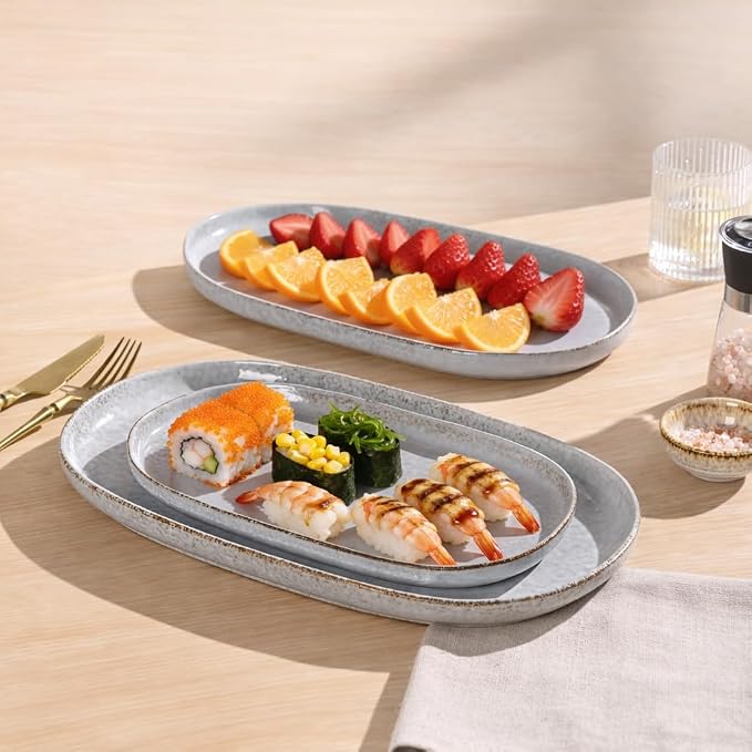 AmorArc Ceramic Serving Platters, Reactive handcrafted Oval Plates - Image 5