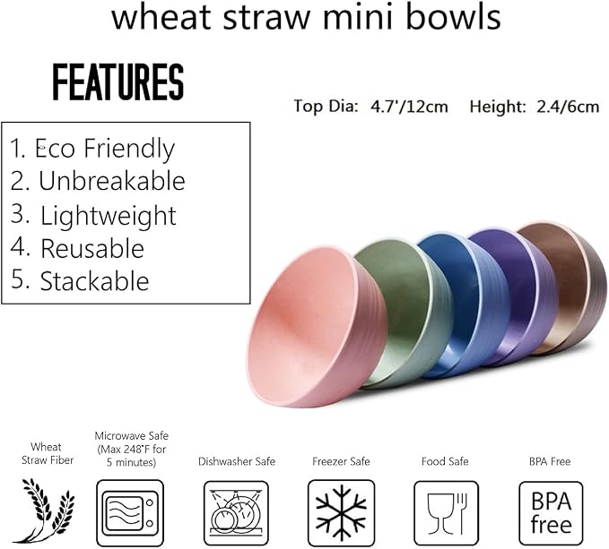 Eco-friendly Wheat Straw Bowls, 4.7 inches mini Snacks Bowl Sets, Unbreakable - Image 2