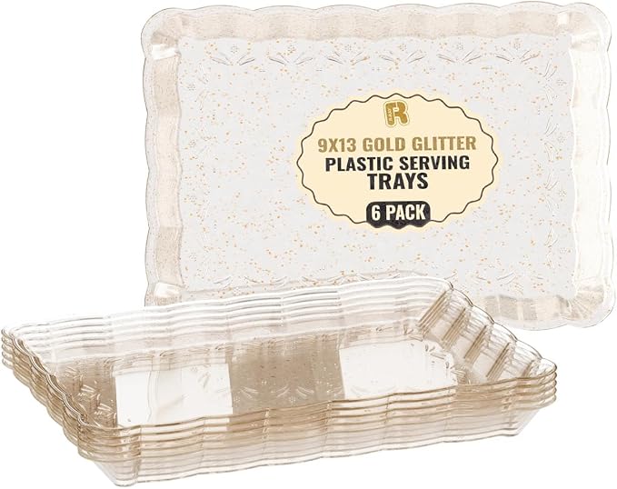 6 Pack Gold Glitter Plastic Serving Trays by R-KAY