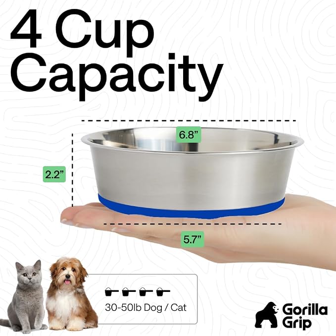 GORILLA GRIP Dog Bowls, Food Grade 304 Stainless Steel, Holds 4 Cups Each Food - Image 4
