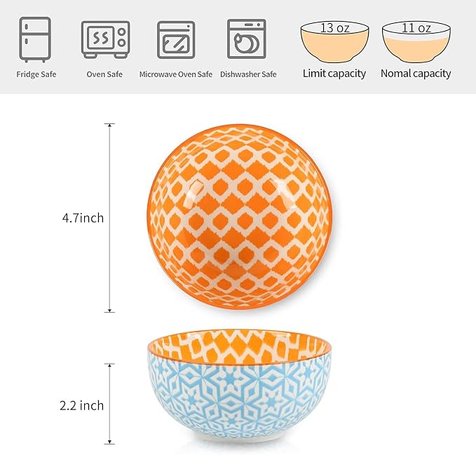 Selamica Ceramic 12 OZ Dessert Bowls Set, Ice Cream Bowls, 4.7 Inch Small Bowls - Image 2