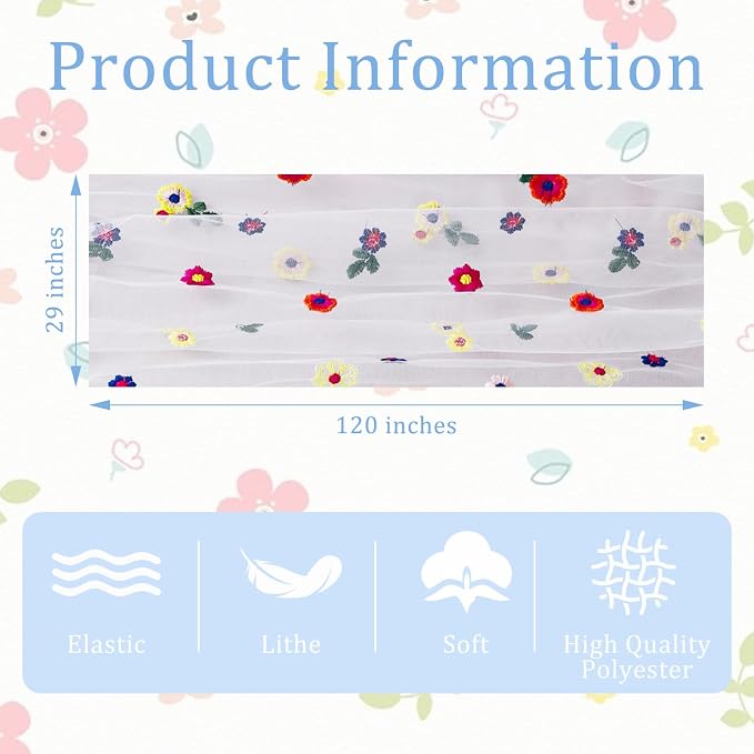 BINBE 6pcs Daisy Spring Table Runner Embroidery Gauze 10FT Florals Seasonal - Image 4