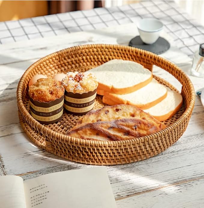 YANGQIHOME Rattan Round Serving Tray, Decorative Coffee Table Tray, Hand Woven - Image 8