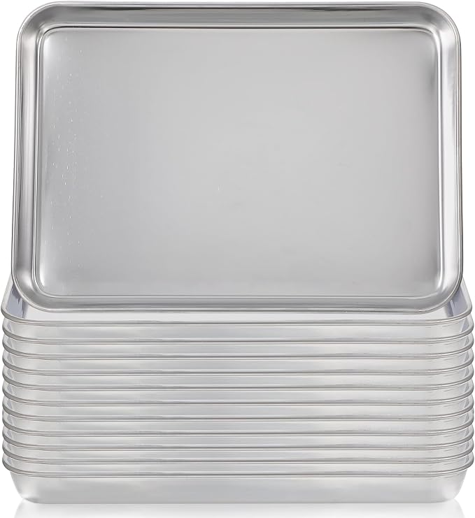 12 Pack Stainless Steel Plates, Metal Food Tray Plate, Small Baking Sheets by Unknown