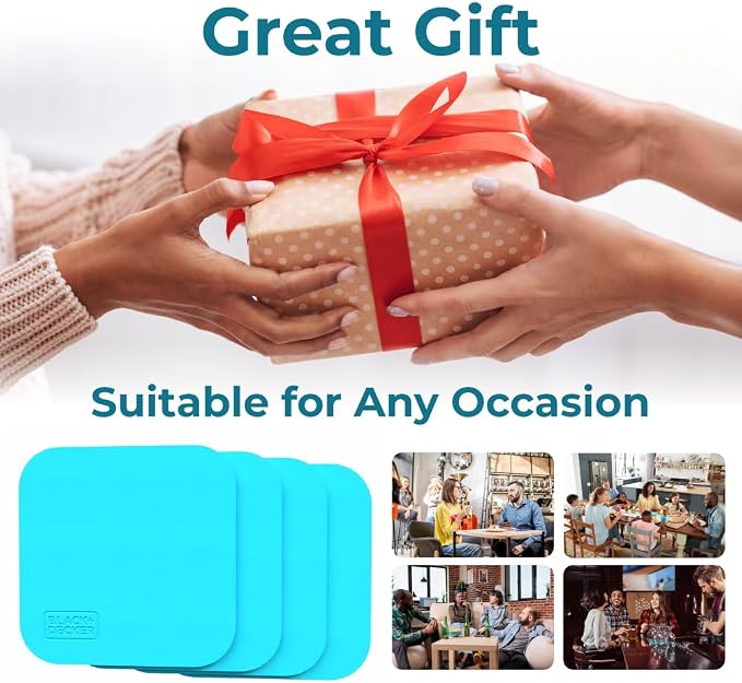 BLACK+DECKER Square Coasters Set of 4, Water-Resistant | Flexible Durable 4" - Image 5