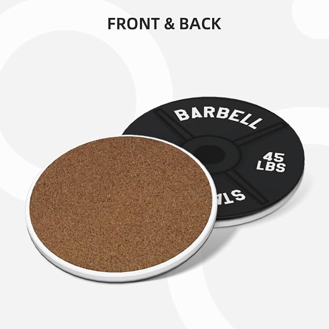 Barbell Plate Weight Lifting Coasters Set of 4, Absorbent Ceramic Drink - Image 2