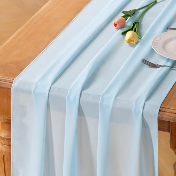 Blue Chiffon Table Runner Summer Boho Wedding Birthday Party Decor | 14ft by Socomi