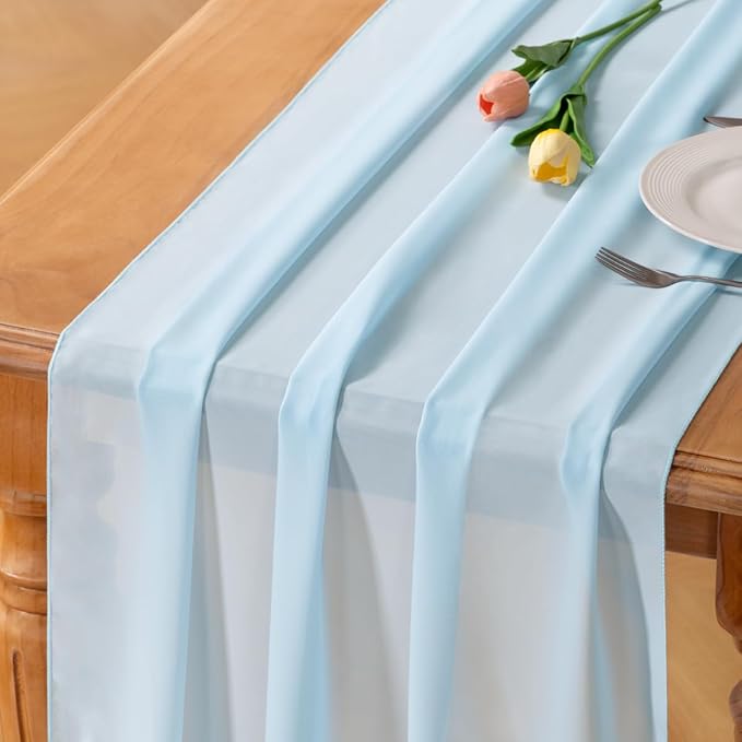 Blue Chiffon Table Runner Summer Boho Wedding Birthday Party Decor | 10ft by Socomi