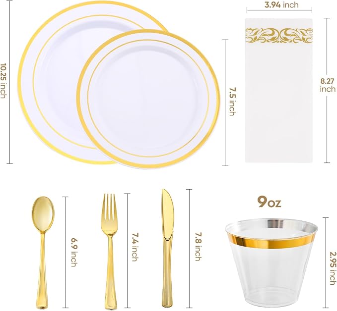 350-Piece Gold Rim Plastic Dinnerware Set - Image 2