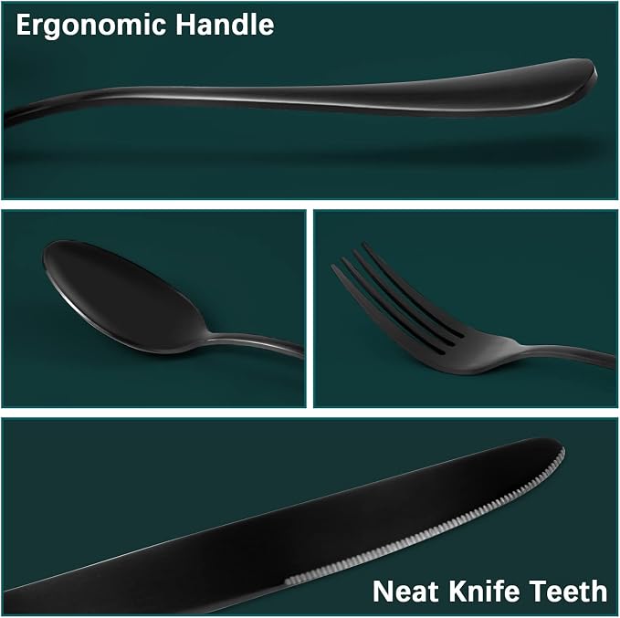 Matte Black Silverware Set for 4, Flatware Cutlery Set 20 Piece | Premium - Image 5