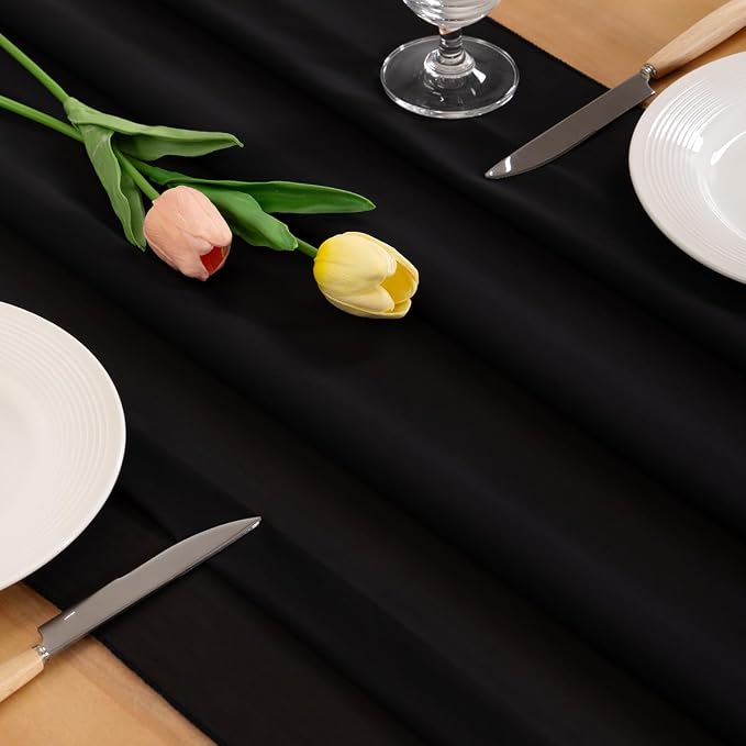 Black Chiffon Table Runner Summer Boho Wedding Birthday Party Decor | 10ft - Image 2