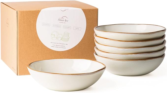 AmorArc Ceramic Cereal Bowls Set of 6, 24 oz Handmade Stoneware Bowls Set - Image 7