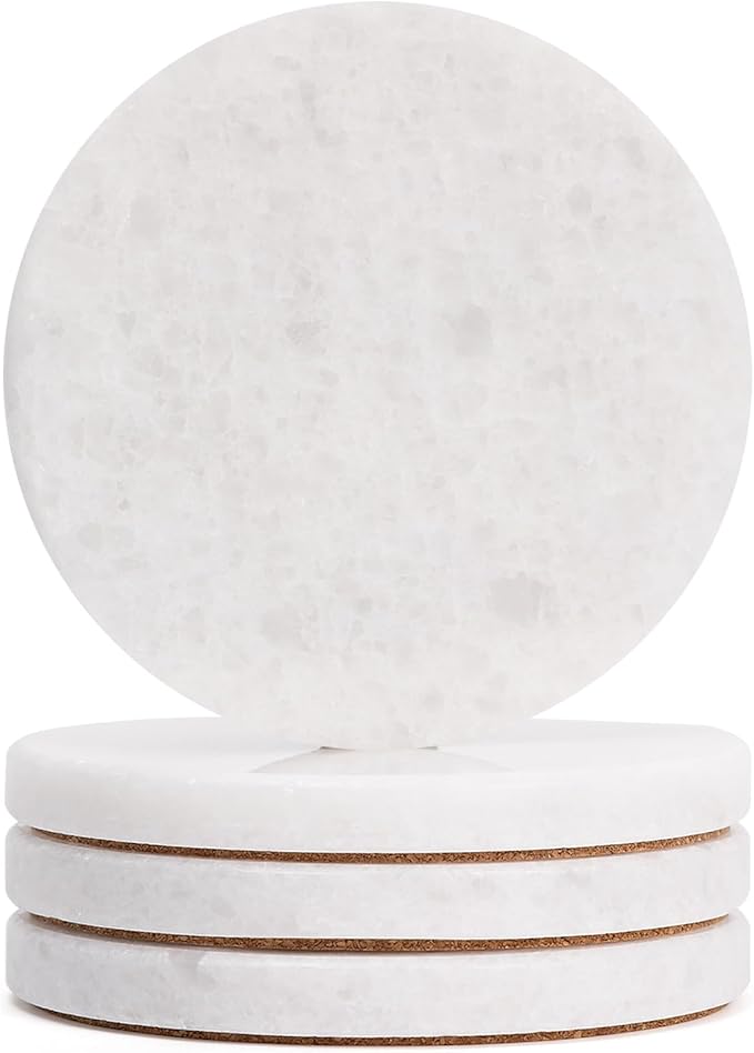 Pure White Marble Coasters Set of 4, Elegant ICY Crystal Coasters by YONGHEE