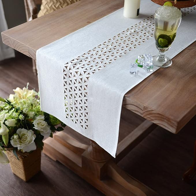 ARTABLE Off White Farmhouse Fabric Table Runner Finished Edge 16 x 70 Inch | - Image 4