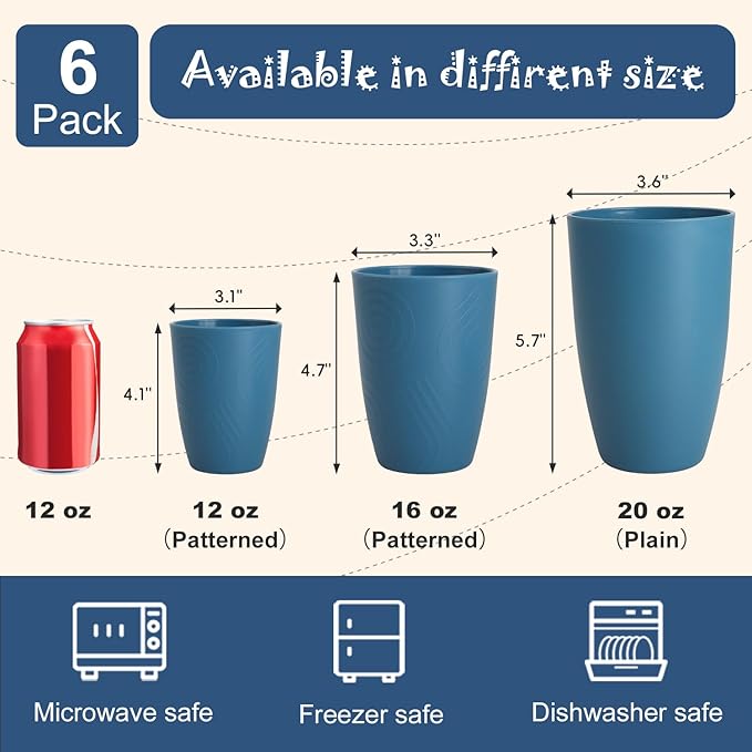 Wheat Straw Cups, Plastic Cups Reusable, Unbreakable Drinking Glasses Set of 6 - Image 6