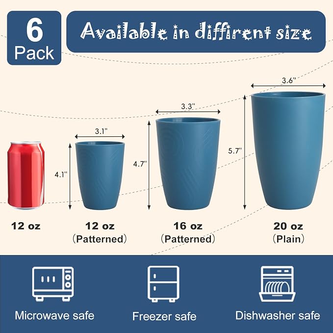 Large 20 OZ Wheat Straw Cups, Unbreakable Drinking Glasses Set of 6, - Image 6
